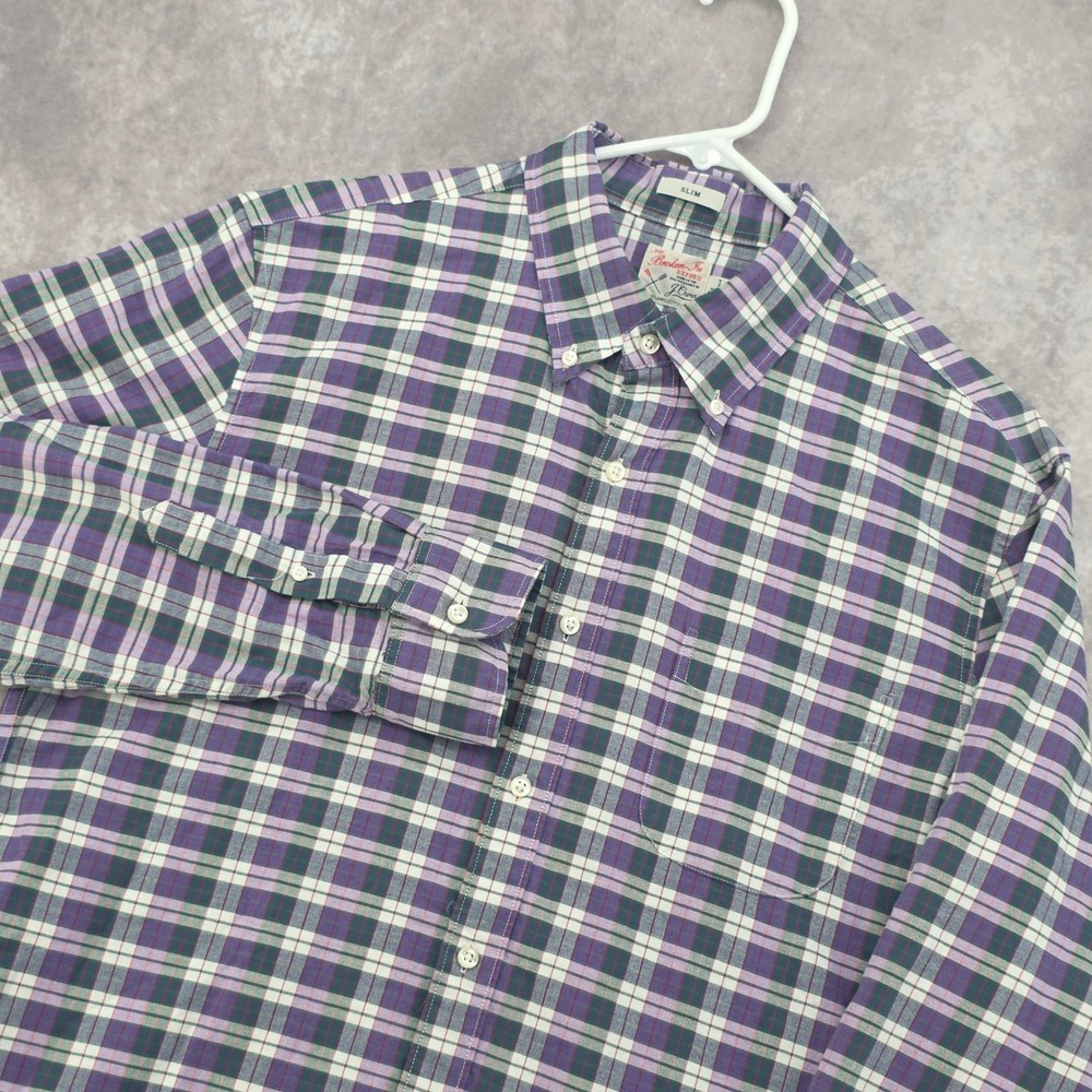 J.Crew Mens Large Slim Broken-In Oxford Plaid Purple Green Button Down Shirt
